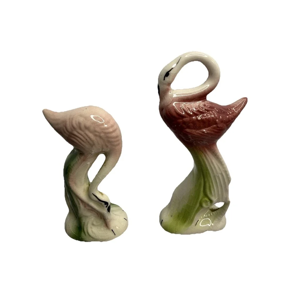 Vintage Ceramic Flamingo Figurine Pair Mid Century, Florida Souvenir Decor